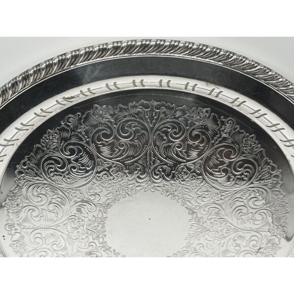 Vintage W.M. Rogers Oneida Silver Plated 12” Round Tray Pierced Braided Edge Orn - Picture 3 of 11